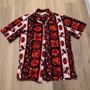 Vintage UI-Maikai Hawaiian Shirt Red Black Tiki Pineapple Tribal Size Large